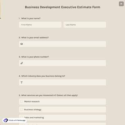 Business Development Executive Estimate Form