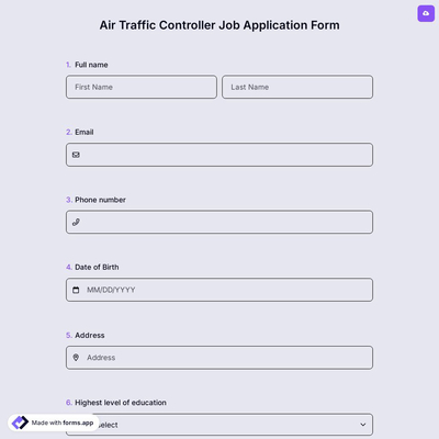 Air Traffic Controller Job Application Form