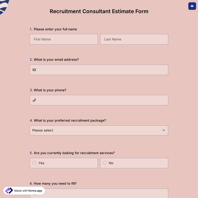Recruitment Consultant Estimate Form