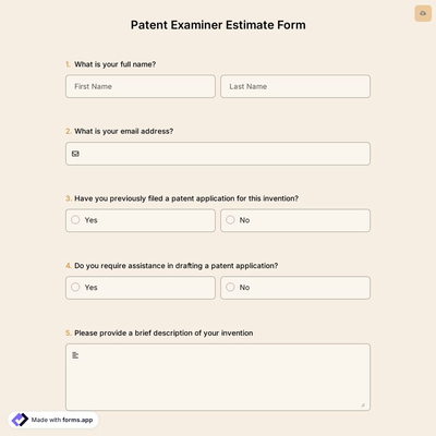 Patent Examiner Estimate Form