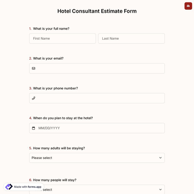 Hotel Consultant Estimate Form