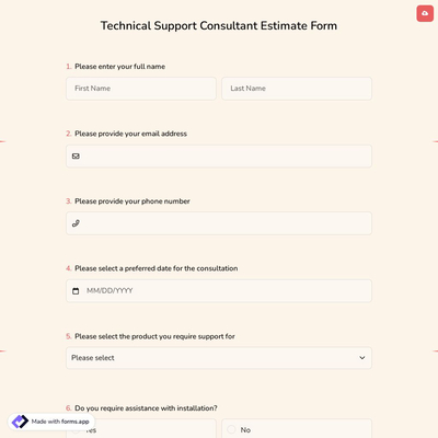 Technical Support Consultant Estimate Form