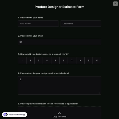 Product Designer Estimate Form