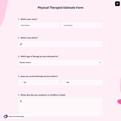 Physical Therapist Estimate Form