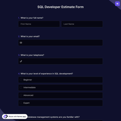 SQL Developer Estimate Form