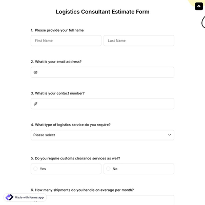 Logistics Consultant Estimate Form