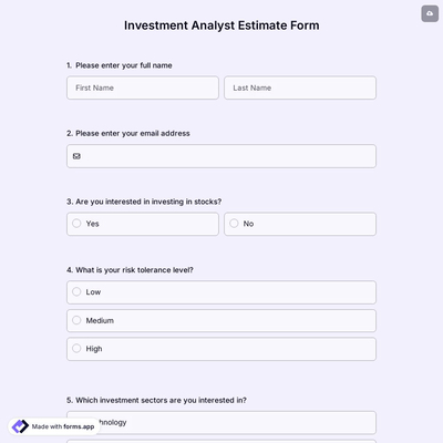 Investment Analyst Estimate Form
