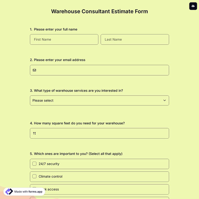 Warehouse Consultant Estimate Form