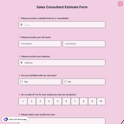 Sales Consultant Estimate Form
