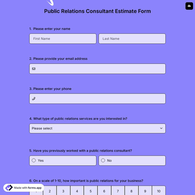 Public Relations Consultant Estimate Form