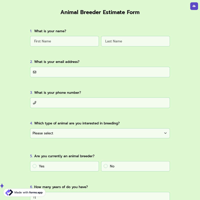 Animal Breeder Estimate Form