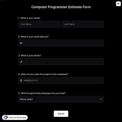 Computer Programmer Estimate Form