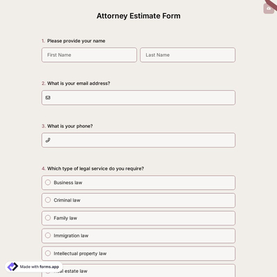 Attorney Estimate Form