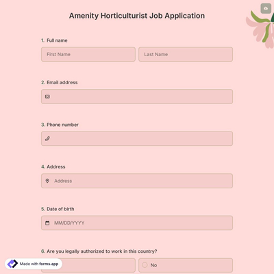 Amenity Horticulturist Job Application Form