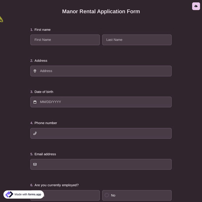 Manor Rental Application Form