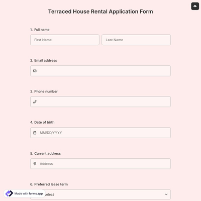 Terraced House Rental Application Form