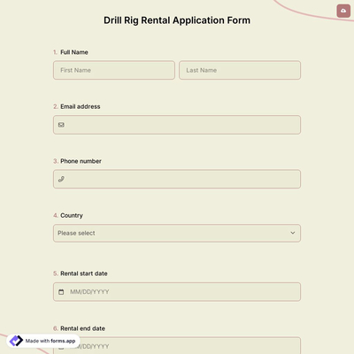 Drill Rig Rental Application Form