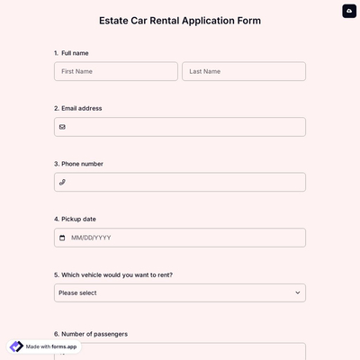 Estate Car Rental Application Form