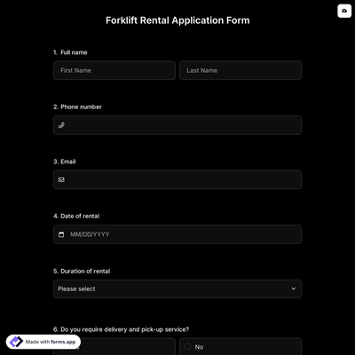 Forklift Rental Application Form