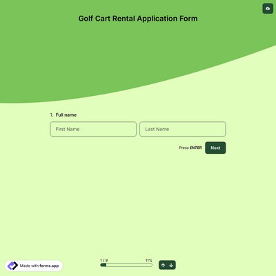 Golf Cart Rental Application Form