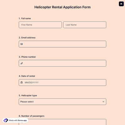 Helicopter Rental Application Form