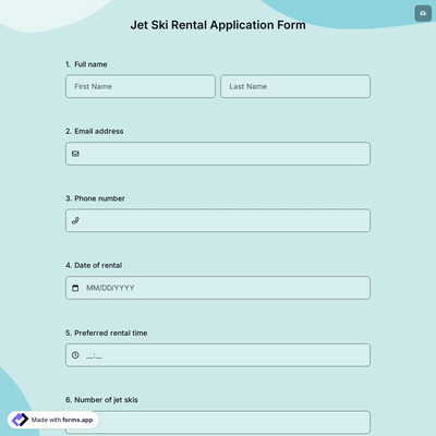 Jet Ski Rental Application Form