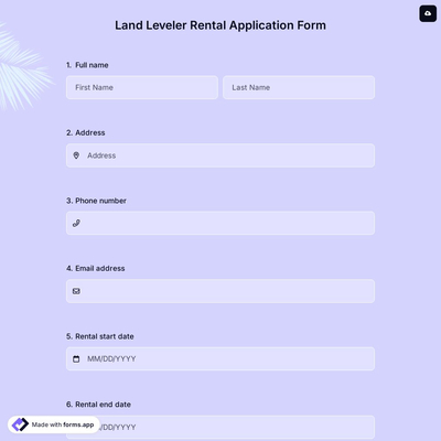 Land Leveler Rental Application Form