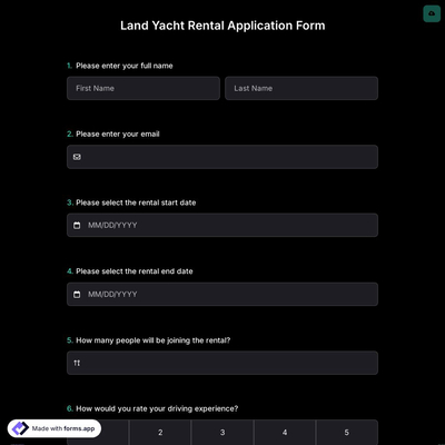 Land Yacht Rental Application Form