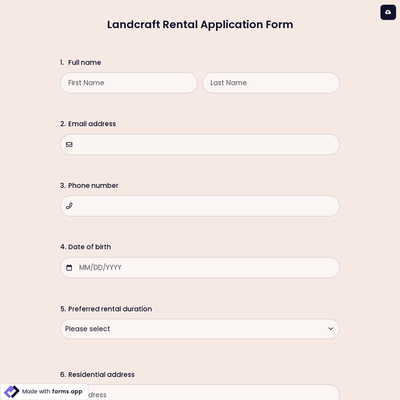 Landcraft Rental Application Form
