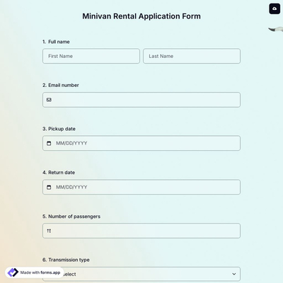 Minivan Rental Application Form