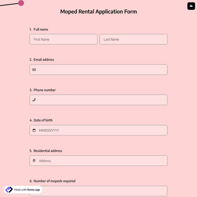 Moped Rental Application Form