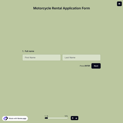 Motorcycle Rental Application Form