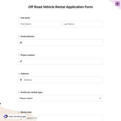 Off-Road Vehicle Rental Application Form