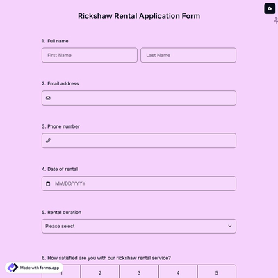 Rickshaw Rental Application Form