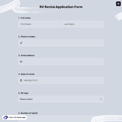 RV Rental Application Form