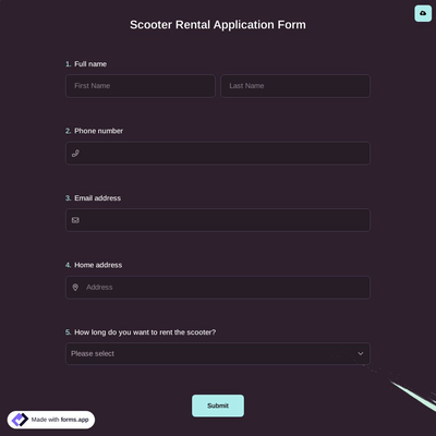 Scooter Rental Application Form