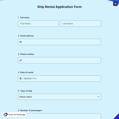 Ship Rental Application Form