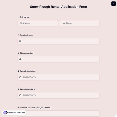 Snow Plough Rental Application Form