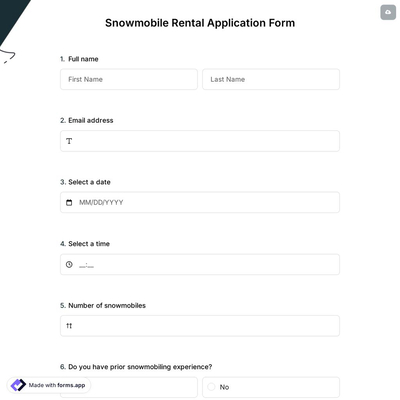 Snowmobile Rental Application Form