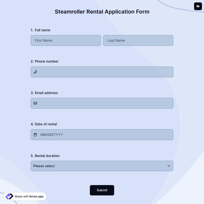 Steamroller Rental Application Form