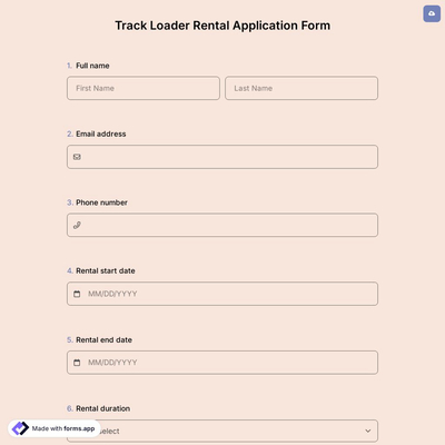 Track Loader Rental Application Form