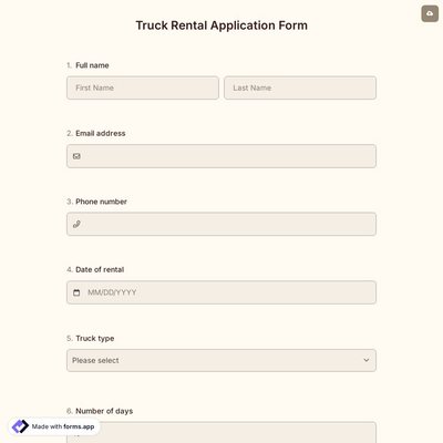 Truck Rental Application Form
