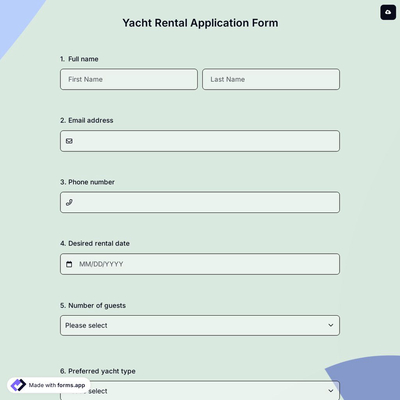 Yacht Rental Application Form
