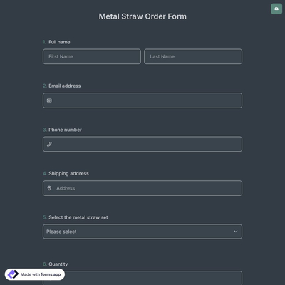 Metal Straw Order Form