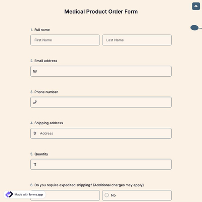 Medical Product Order Form