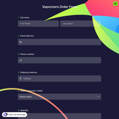 Vaporizers Order Form
