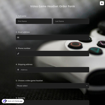 Video Game Headset Order Form