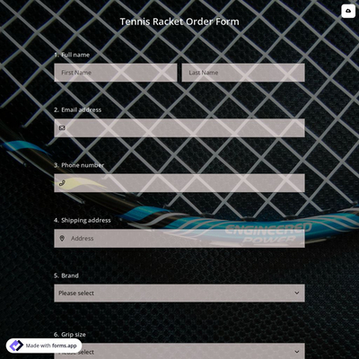 Tennis Racket Order Form