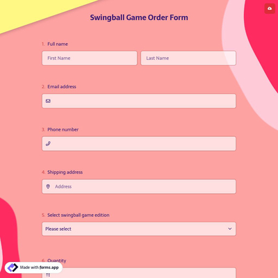 Swingball Game Order Form