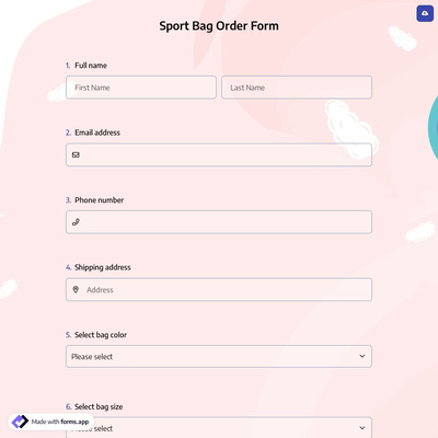 Sport Bag Order Form